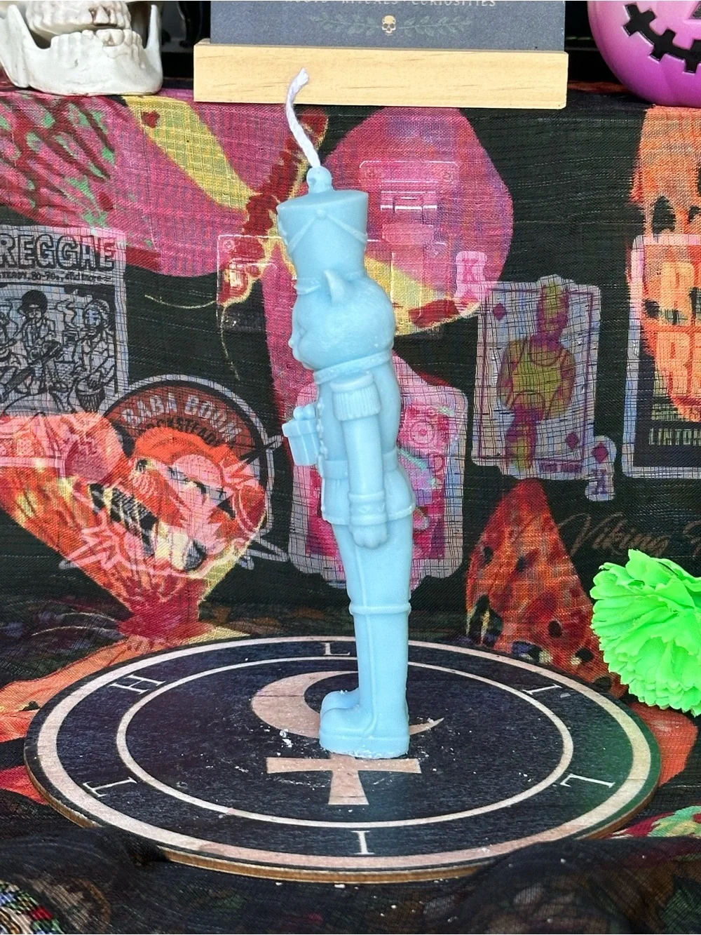 Handmade Blue Nutcracker Cat Candle – Christmas Cat Soldier
